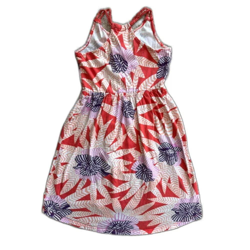 Gymboree Girls Orange Pink Floral Palm Knit Sundress Braided Straps Size 6 EUC